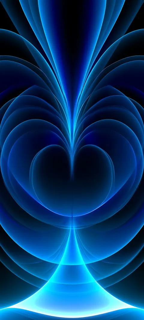 Luminous blue petals fold open in perfect symmetry, glowing like a heart made of light.