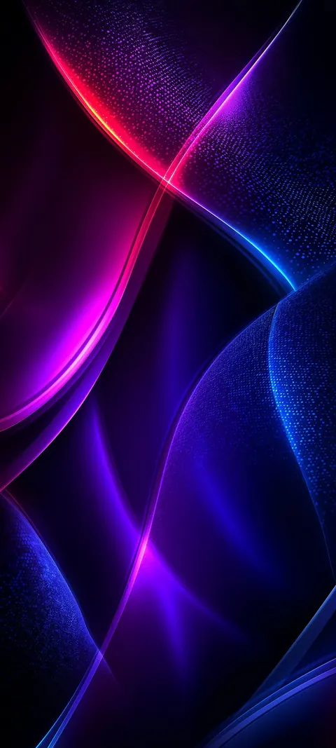 Overlapping curves of magenta, violet and blue light cross on a dark background.