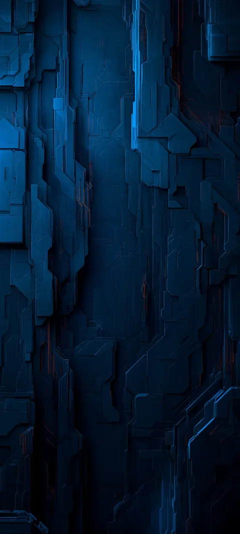 A deep sapphire cliff face drops into shadow, with cool blue stone texture and open dark sky above.