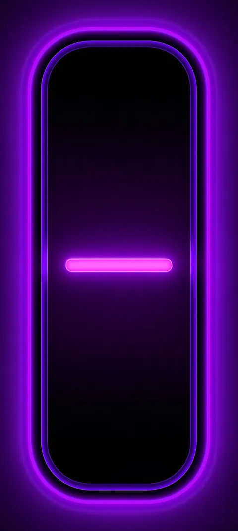 A tall neon capsule with a hot pink bar at center — minimal cyber geometry.