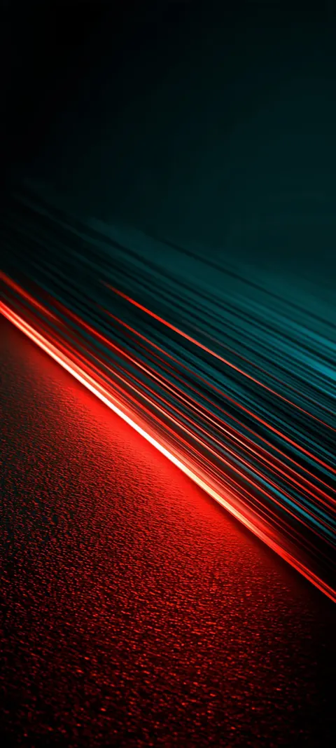 Razor-thin scarlet and teal streaks slice diagonally across the dark at full speed.