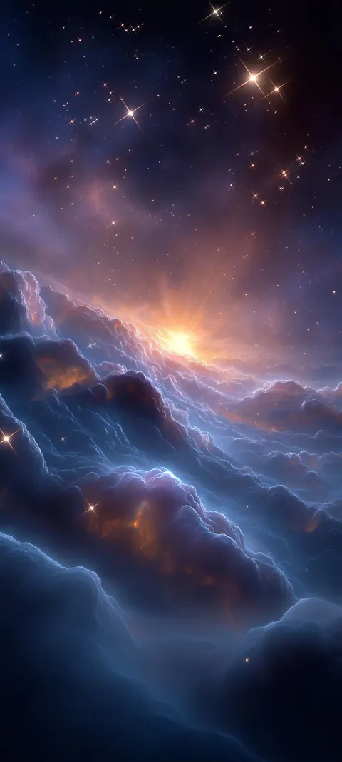 A sea of starlit clouds rolls under a dark sky, soft and deep with room above for the lock screen.