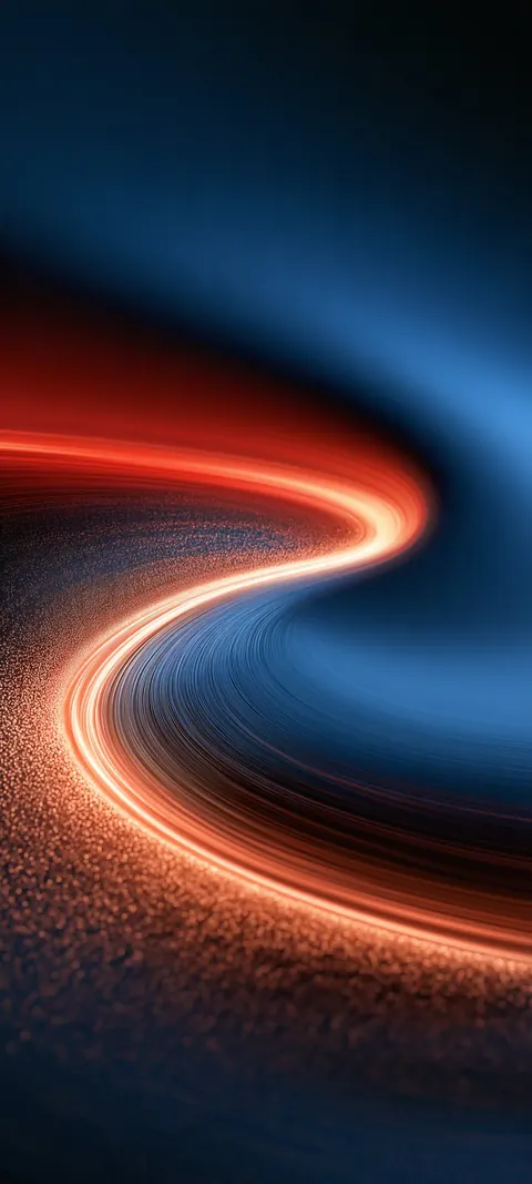 A single sweep of tangerine light curves through deep midnight blue like a comet tail.