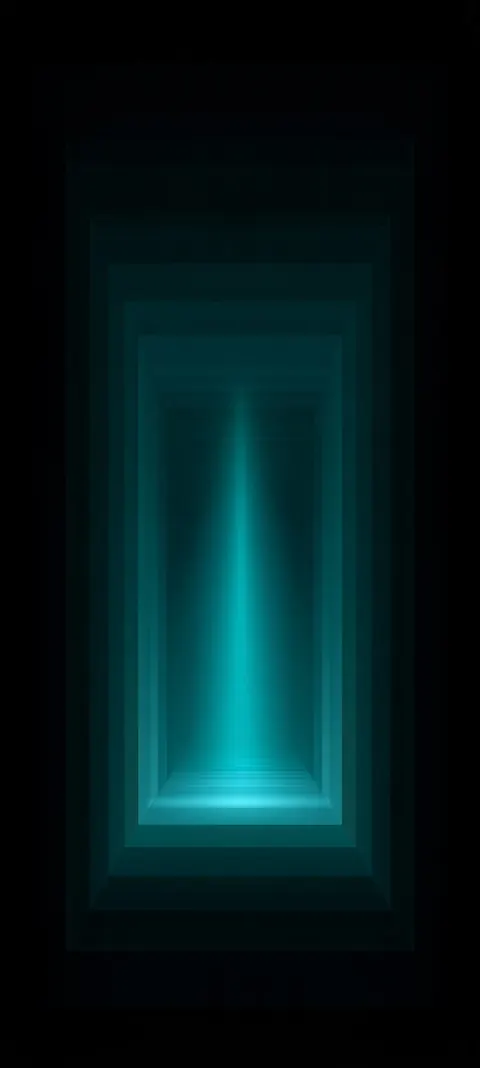 Concentric dark-teal rectangles recede into a soft cyan light shaft — minimal depth perfect for lock-screen icons.